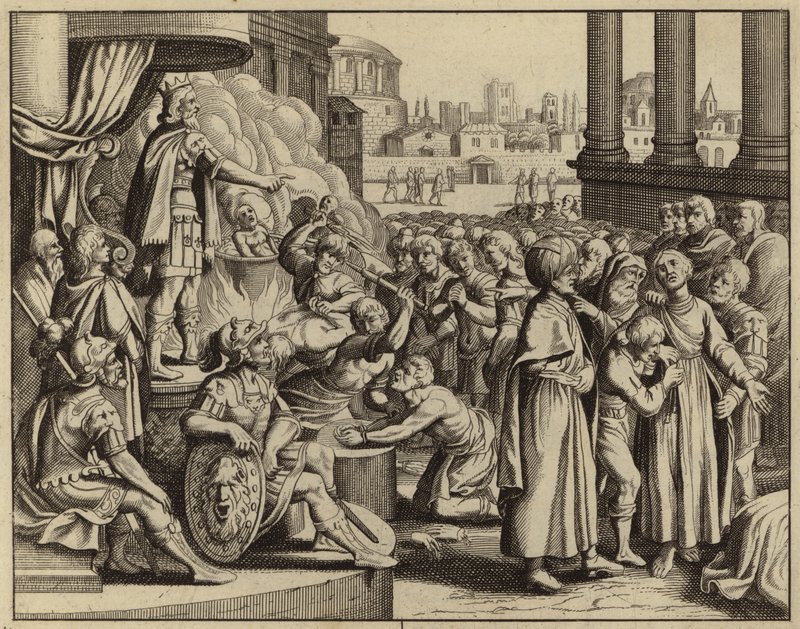 Antiochus und das Martyrium der Frau mit sieben Söhnen (Gravur) von European School