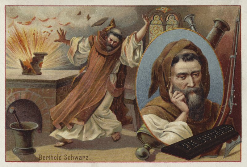 Berthold Schwarz, legendärer deutscher Alchemist des 14. Jahrhunderts, der das Schießpulver erfunden haben soll von European School