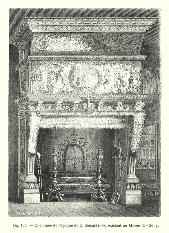 Renaissance-Kamin im Musée de Cluny (Stich) von European School