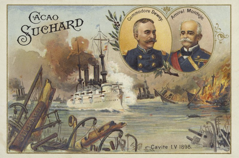 Commodore George Dewey und Admiral Patricio Montojo, Schlacht in der Bucht von Manila, Spanisch-Amerikanischer Krieg, 1. Mai 1898 von European School