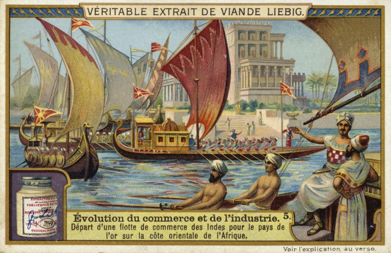 Abfahrt einer Handelsflotte aus Indien zum Land des Goldes an der Ostküste Afrikas von European School