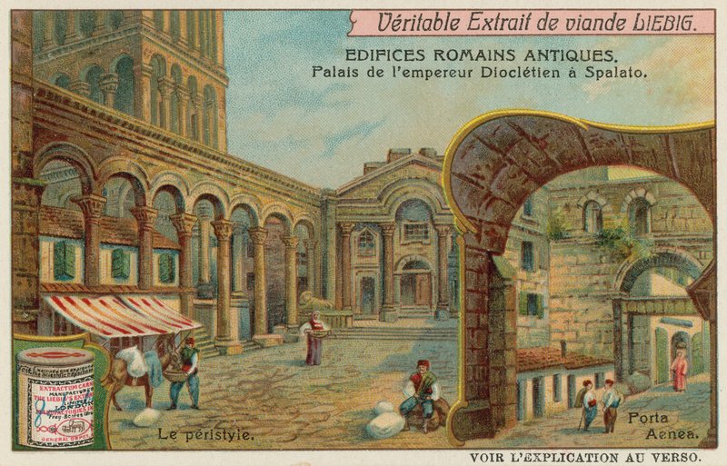 Diokletianspalast in Split in Kroatien mit Detail der Kolonnade und Südlichem Seetor von European School