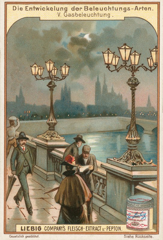 Gaslichter, Liebig-Karte, frühes 20. Jahrhundert von European School
