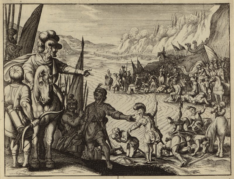 Gideon wählt 300 Soldaten aus, um das Lager von Midian anzugreifen (Stich) von European School