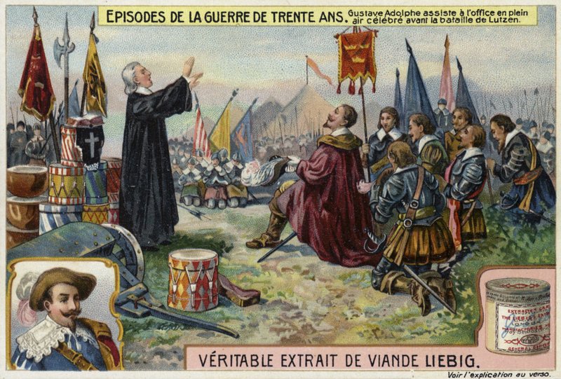 Gustav II. Adolf von Schweden besucht einen Gottesdienst im Freien vor der Schlacht bei Lützen, Deutschland, 1632 von European School