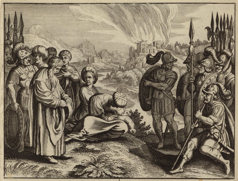 Habakuk hinterfragt Gottes geplante Bestrafung Judas durch die Babylonier (Gravur) von European School