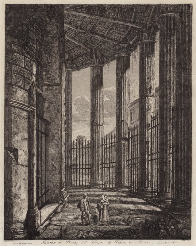 Innenansicht des Portikus des Tempels der Vesta, Rom, Italien von European School