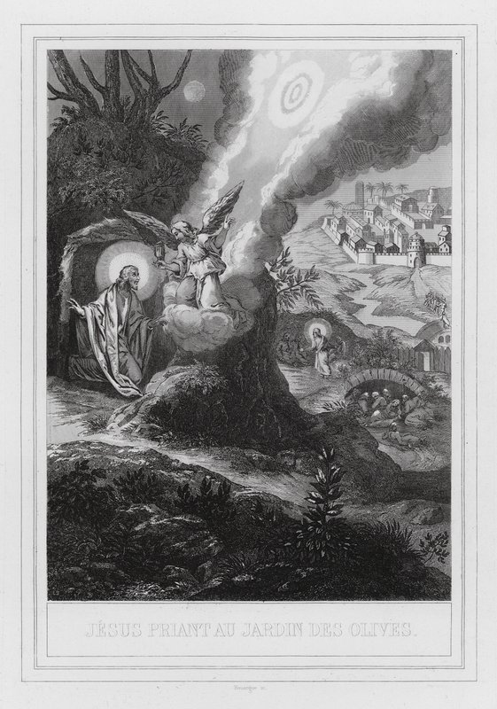 Jesus betet im Garten Gethsemane (Gravur) von European School