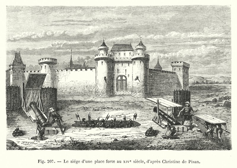 Belagerung einer Festung im 14. Jahrhundert, nach Christine de Pisan (Stich) von European School