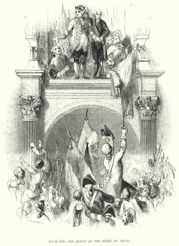 Ludwig XVI. und Bailly im Hôtel de Ville (Gravur) von European School