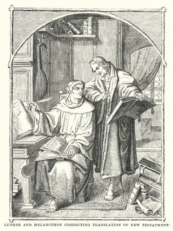 Luther und Melanchthon korrigieren die Übersetzung des Neuen Testaments von European School