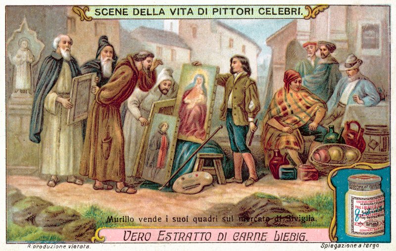 Murillo verkauft seine Gemälde auf dem Markt von Sevilla von European School