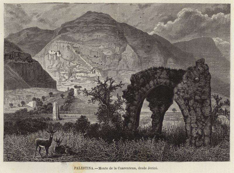 Palästina, Berg der Versuchung, von Jericho aus gesehen von European School