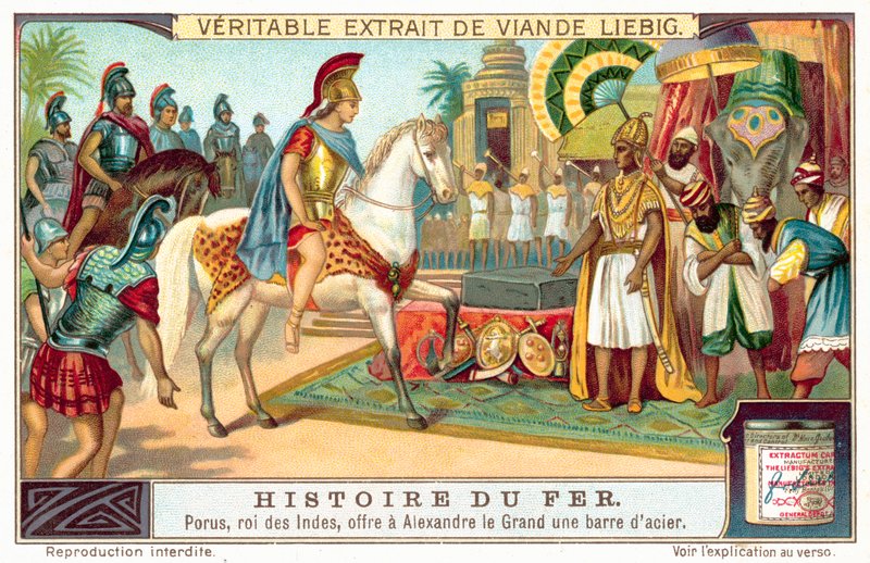 Porus, König der Pauravas, bietet Alexander dem Großen einen Stahlbarren an von European School