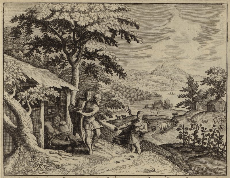 Sem und Japhet bedecken die Blöße ihres Vaters Noah (Gravur) von European School