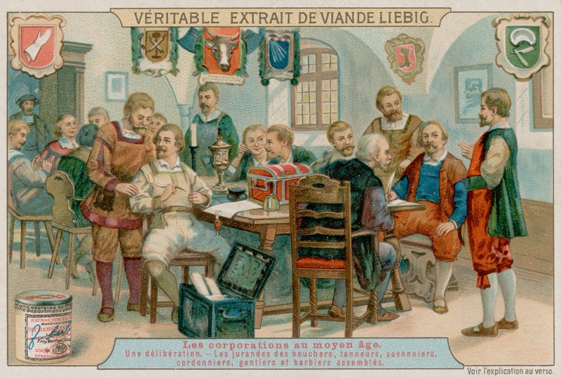 Die Zünfte der Metzger, Gerber, Seifensieder, Schuhmacher, Handschuhmacher und Barbiere versammeln sich von European School