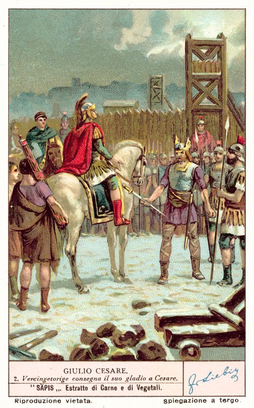 Vercingetorix übergibt sein Schwert an Julius Caesar nach der Belagerung von Alesia, 52 v. Chr. von European School