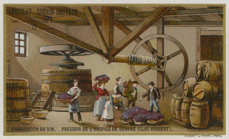 Weinherstellung: Weinpresse der Hospices de Beaune, Clos de Vougeot, Burgund, Frankreich von European School