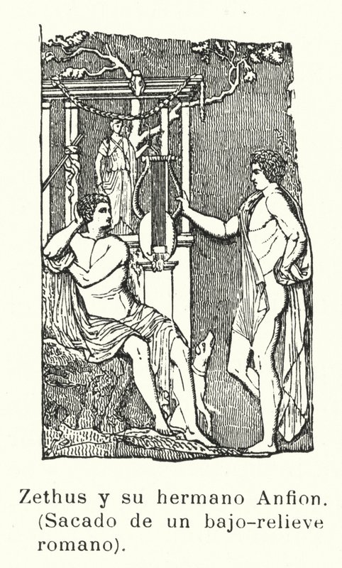 Zethos und Amphion, Zwillingssöhne des Zeus, römisches Basrelief von European School