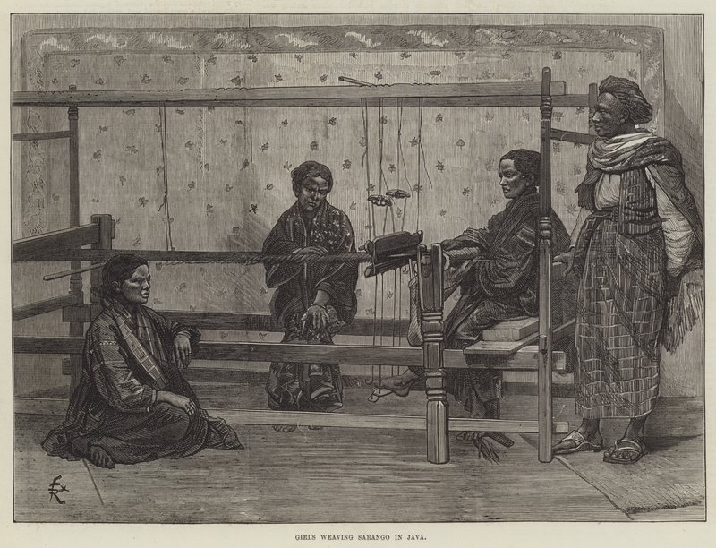 Mädchen beim Weben von Sarango in Java von Felix Regamey