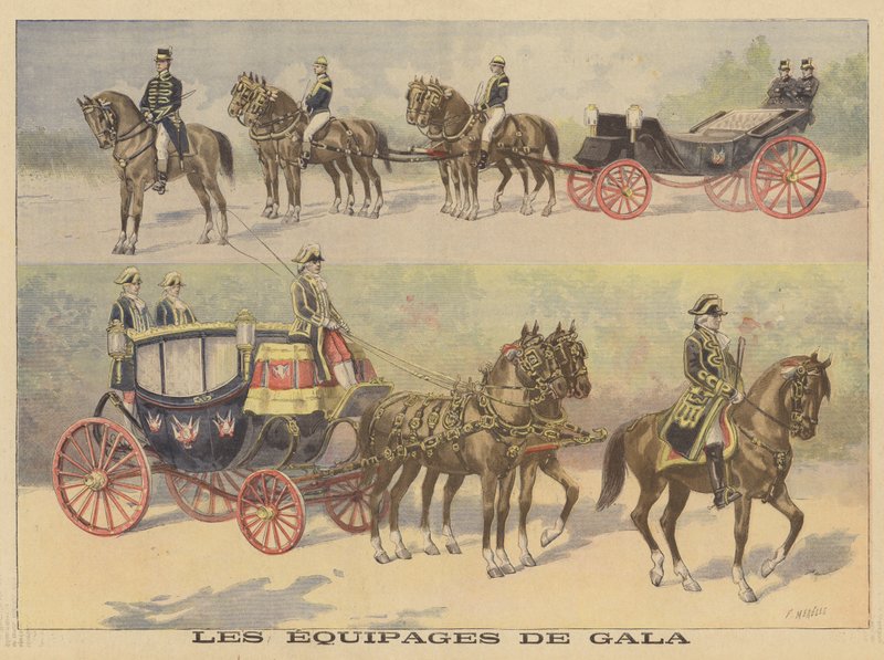 Kutschen, die vom Zaren und der Zarin von Russland bei ihrem Besuch in Frankreich benutzt wurden von Fortune Louis Meaulle