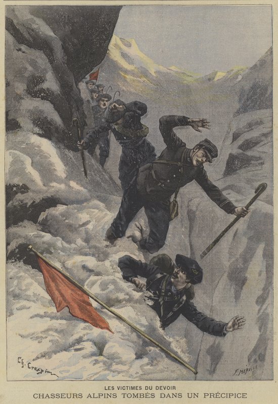 Französische Gebirgsjäger stürzen über einen Abgrund von Fortune Louis Meaulle