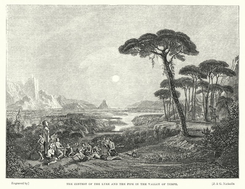 Der Wettstreit der Leier und der Flöte im Tal von Tempe (Gravur) von Francis (after) Danby