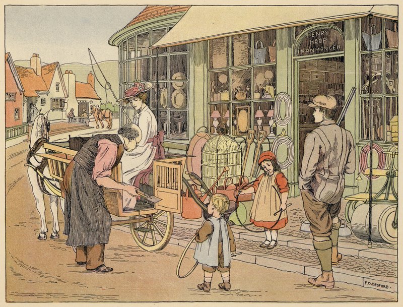 Bedfords Buch der Geschäfte: Eisenwarenhändler (Farblithografie) von Francis Donkin Bedford