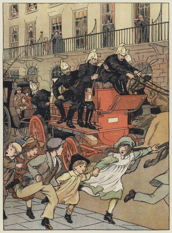 London: Eine Feuerwehr (Farblithografie) von Francis Donkin Bedford