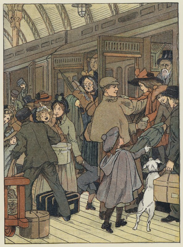 London: Der Londoner Bahnhof (Farblithografie) von Francis Donkin Bedford