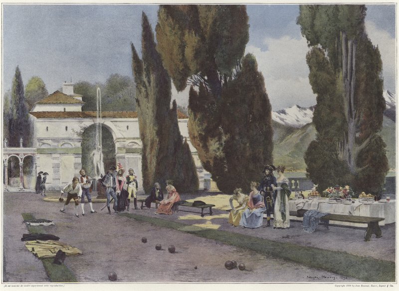 Soldaten spielen Boules während des Italienfeldzugs von Francois Flameng