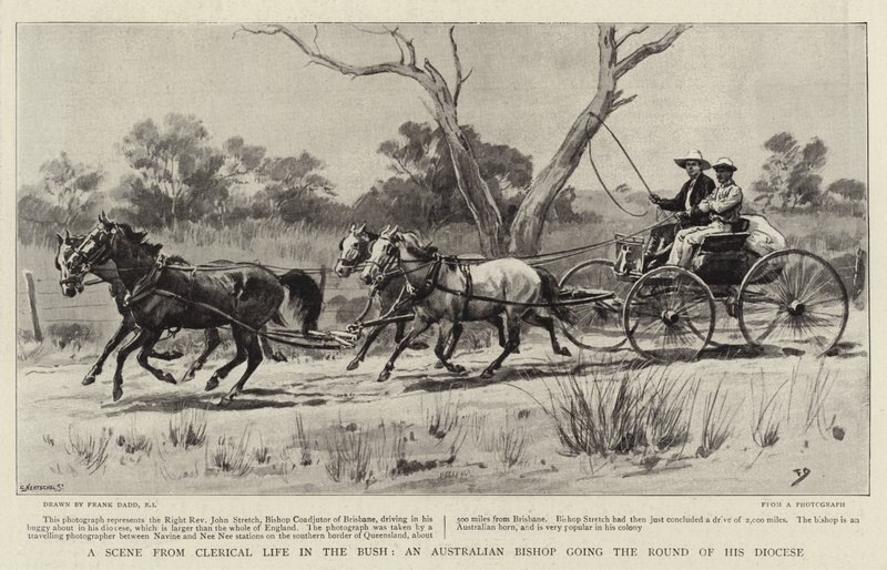 Eine Szene aus dem kirchlichen Leben im Busch, ein australischer Bischof besucht seine Diözese von Frank Dadd