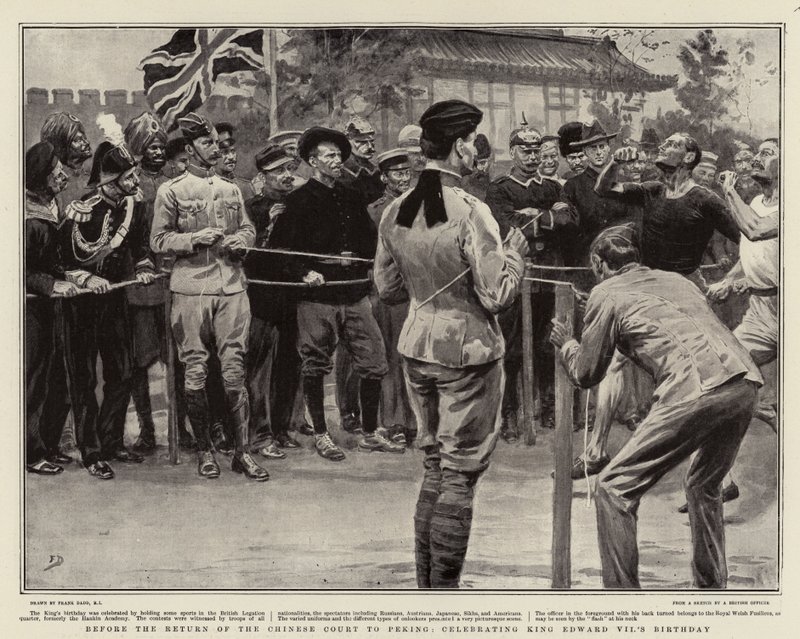 Vor der Rückkehr des chinesischen Hofes nach Peking, Feier zum Geburtstag von König Edward VII von Frank Dadd