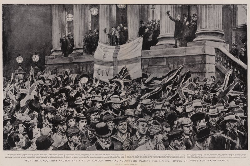 Für die Sache ihres Landes, die City of London Imperial Volunteers passieren das Mansion House auf dem Weg nach Südafrika von Frank Dadd