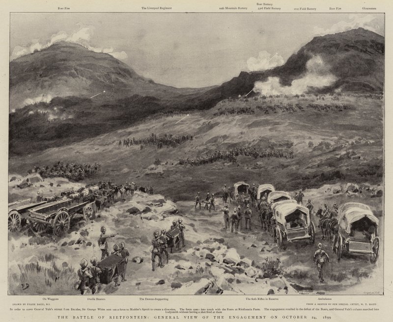 Die Schlacht von Rietfontein, Gesamtansicht des Gefechts am 24. Oktober 1899 von Frank Dadd