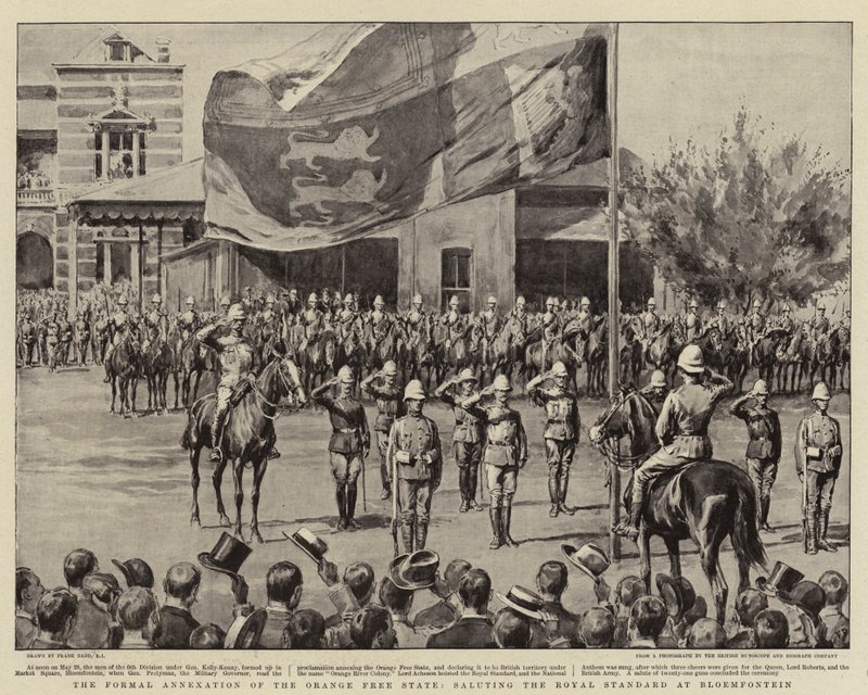 Die formelle Annexion des Oranje-Freistaats, Salutieren der königlichen Standarte in Bloemfontein von Frank Dadd