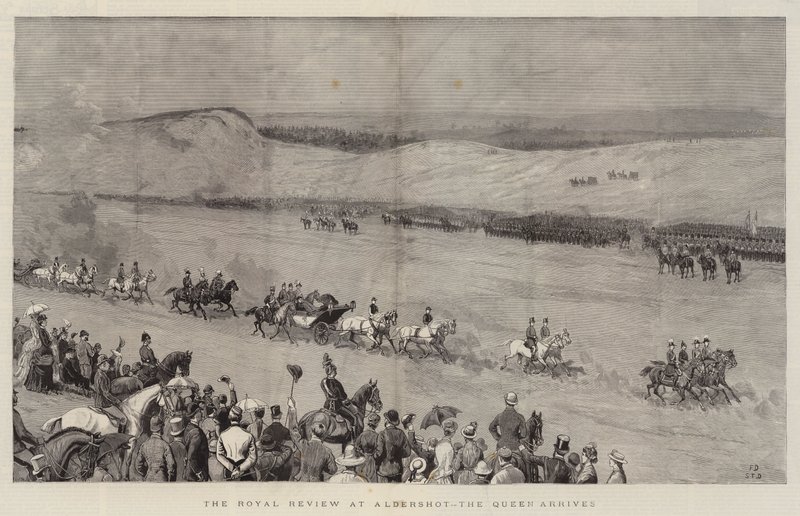 Die königliche Überprüfung in Aldershot, die Königin kommt an von Frank Dadd