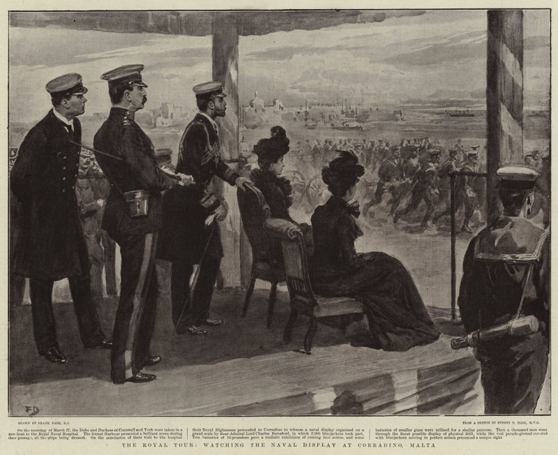 Die königliche Tour, Beobachtung der Marinevorführung in Corradino, Malta von Frank Dadd