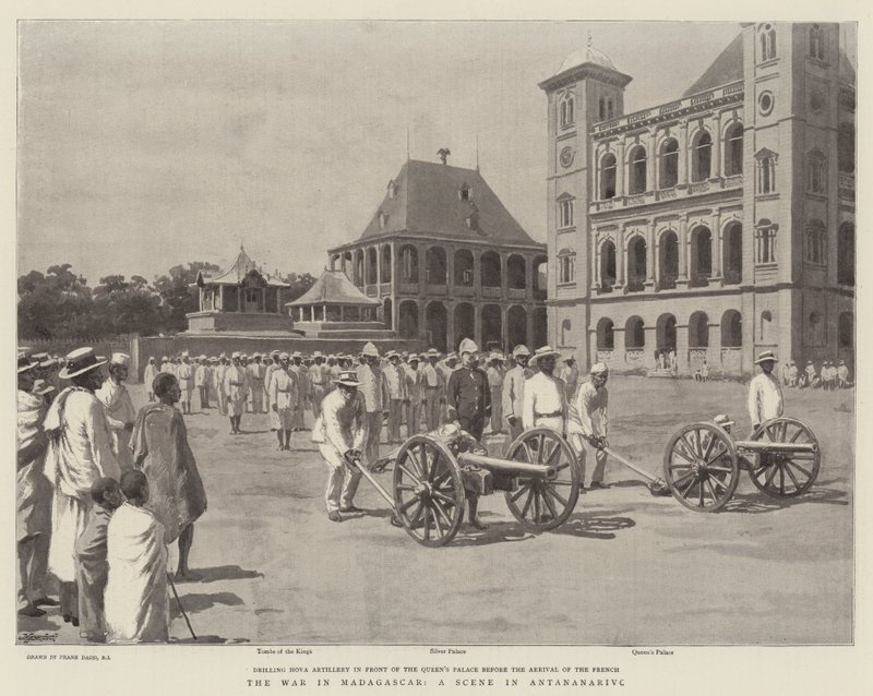 Der Krieg in Madagaskar, eine Szene in Antananarivo von Frank Dadd