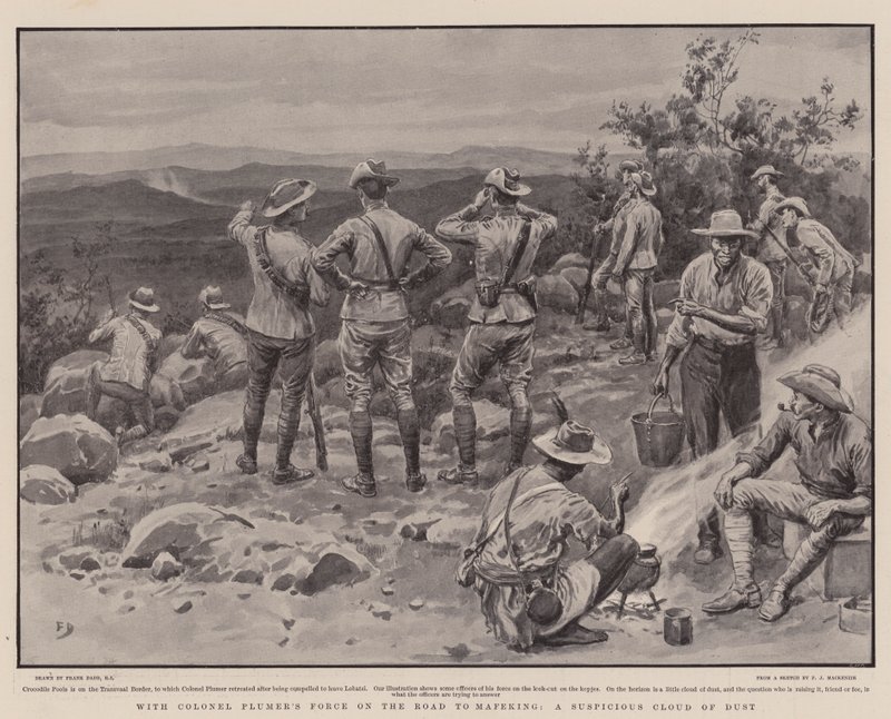 Mit Colonel Plumers Truppe auf dem Weg nach Mafeking, eine verdächtige Staubwolke von Frank Dadd