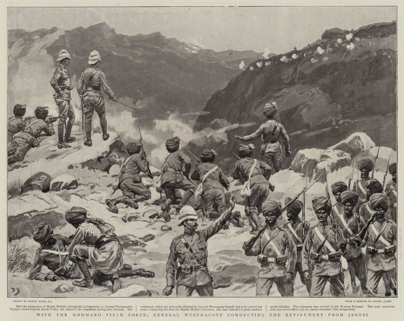 Mit der Mohmand-Feldtruppe, General Westmacott leitet den Rückzug von Jarobi von Frank Dadd