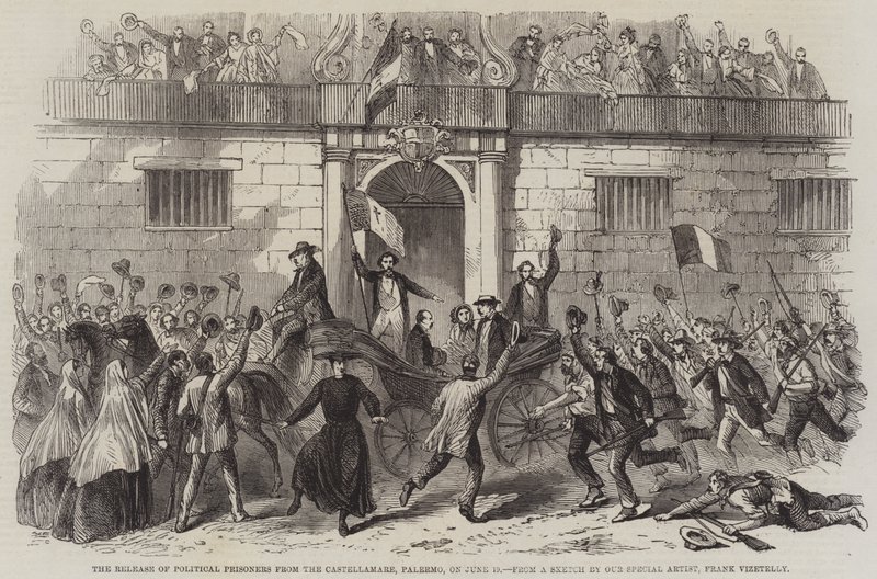 Die Freilassung politischer Gefangener aus dem Castellamare, Palermo, am 19. Juni von Frank Vizetelly