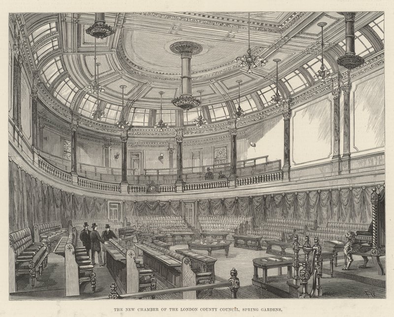 Der neue Sitzungssaal des London County Council, Spring Gardens von Frank Watkins