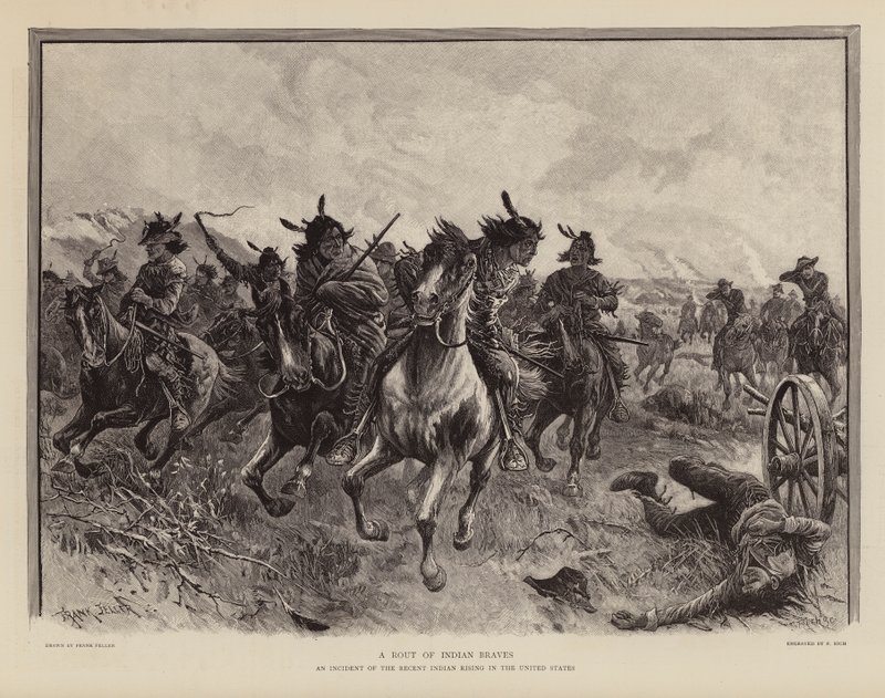 Eine Flucht von Kriegern während eines Aufstands der amerikanischen Ureinwohner von Frank (after) Feller