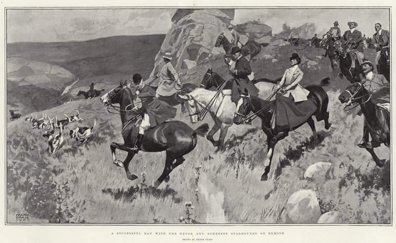 Ein erfolgreicher Tag mit den Devon und Somerset Staghounds auf Exmoor (Lithografie) von Frank Craig