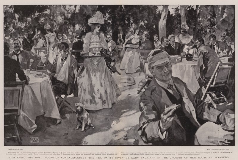 Die trüben Stunden der Genesung erhellen, die Teeparty von Lady Falkiner in den Gärten ihres Hauses in Wynberg von Frank Craig