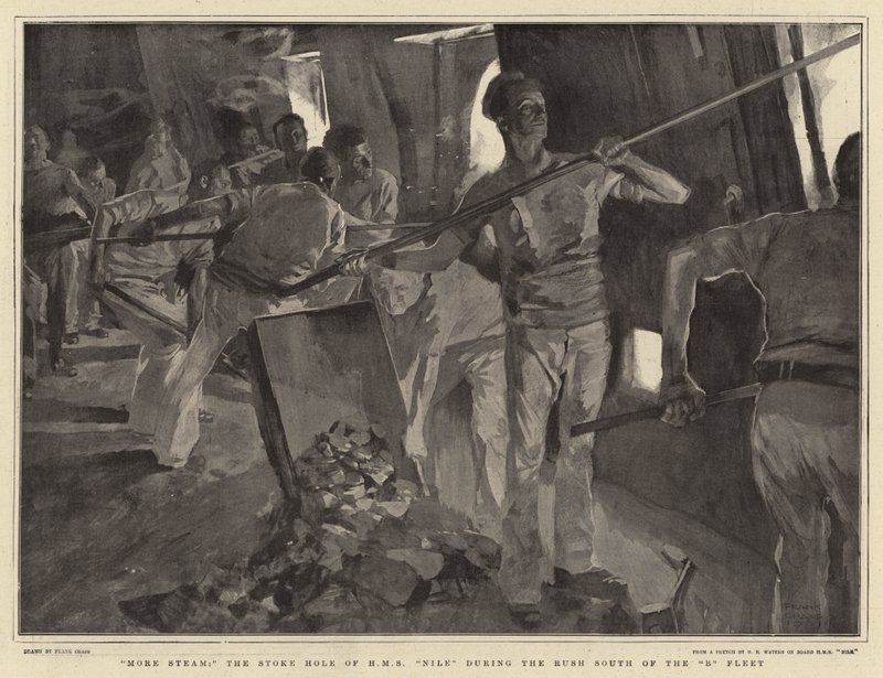 Mehr Dampf, das Heizloch der HMS Nile während des Ansturms der B-Flotte nach Süden von Frank Craig