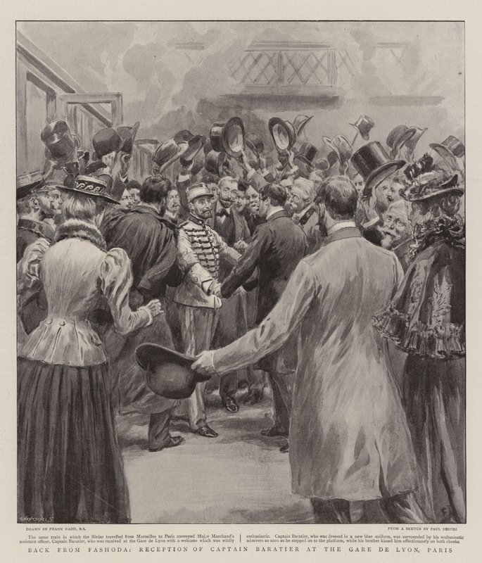 Zurück aus Fashoda, Empfang von Kapitän Baratier am Gare de Lyon, Paris von Frank Dadd