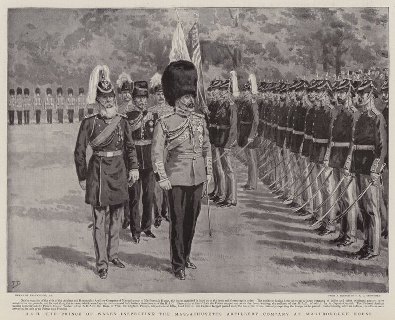 HRH der Prinz von Wales inspiziert die Massachusetts Artillery Company im Marlborough House von Frank Dadd