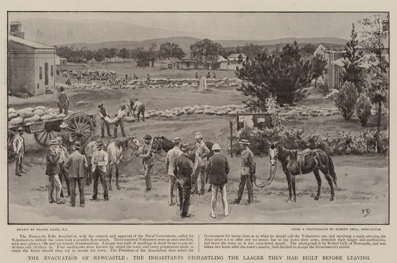Die Evakuierung von Newcastle, die Einwohner demontieren das Lager, das sie vor dem Verlassen gebaut hatten von Frank Dadd